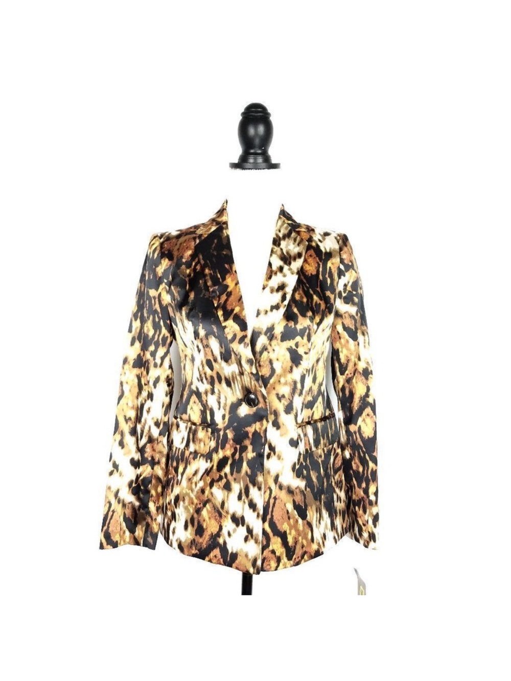 NWT Kasper Satin Animal Print Leopard One Button Blazer Jacket Petite Size 2P